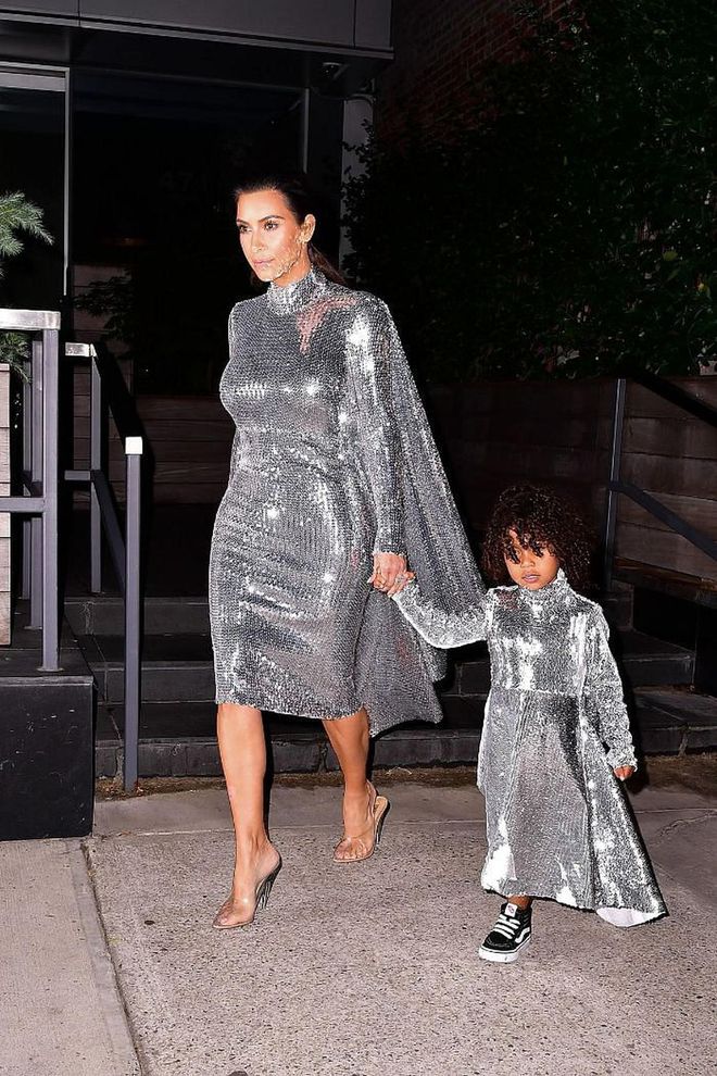 Social media starlet Kim Kardashian never passes up a chance to match with her children, and has been twinning with her first child, North West, since she was an infant. She even recently launched a kid’s line, Kid’s Supply so that they could dress in similar fashion. Here, the mother-daughter duo are twinning in this blinding Vetements moment (custom, of course).

Photo: Getty
