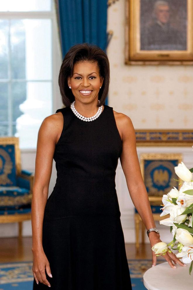 While you'd think that nothing could less interesting than a classic black sheath worn with a double-stranded pearl necklace, people somehow got really outraged over this Michael Kors dress that Michelle Obama wore for her first official portrait as first lady. The reason for the public indignation? The exposed arms. It wasn't the first time an American first lady had gone sleeveless, but there was something about Obama's toned biceps and firm shoulders. New York Times columnist Maureen Down put it this way: "Let's face it: The only bracing symbol of American strength right now is the image of Michelle Obama's sculpted biceps."