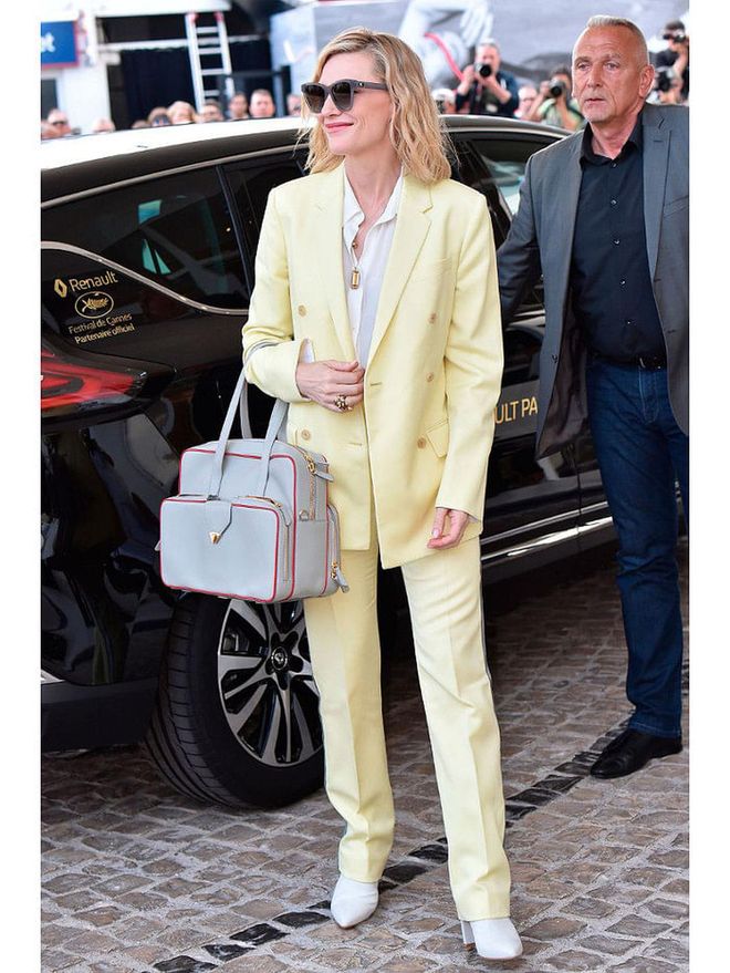 7 May : Cate Blanchett made a case for pastels in a lemon yellow suit as she headed for a celebratory dinner with the jury.

Photo: Getty