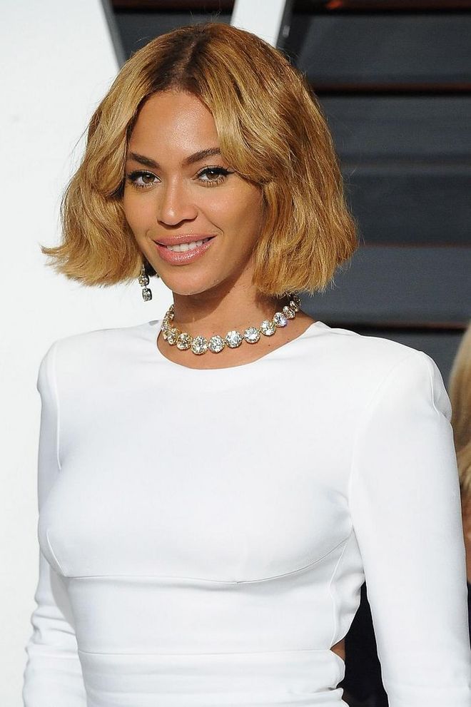 Who says the you have to overdo your tresses for the red carpet? Take your cue from Beyonce and keep it real with a blunt wavy bob—paired with dramatic jewels, of course. Photo: Getty 