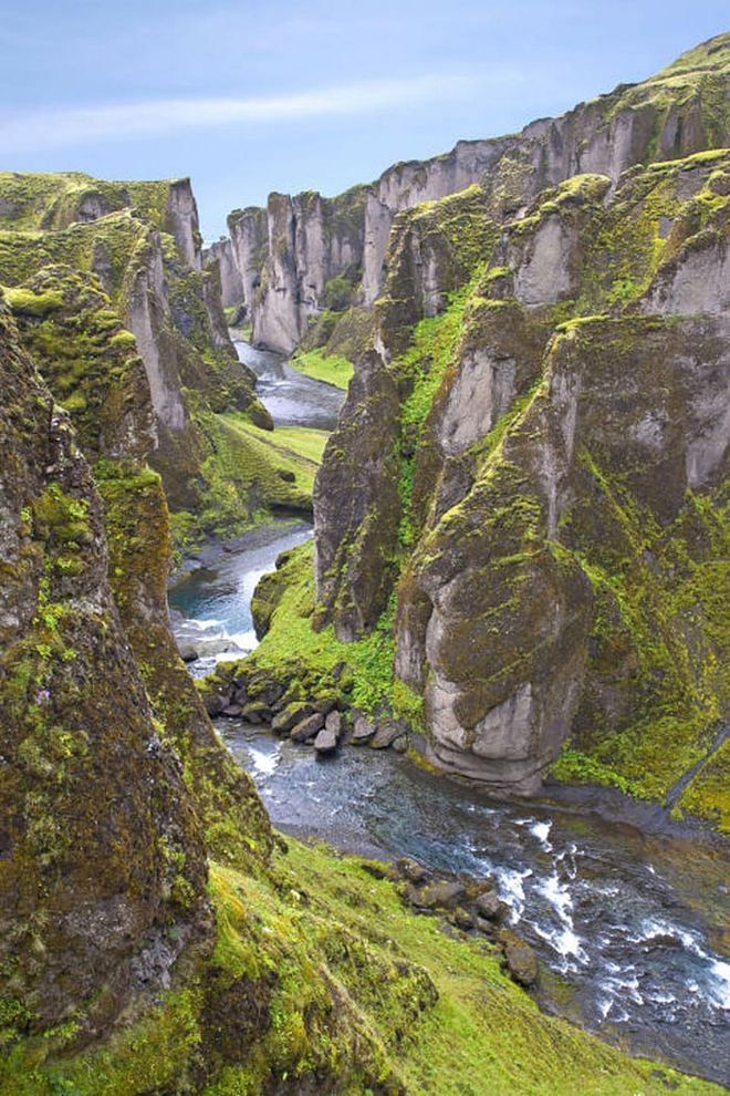 For an easy hike with amazing views follow the walking path located on the edge of Fjaðrárgljúfur, a canyon located just off the Ring Road in Southeast Iceland. Photo: Getty