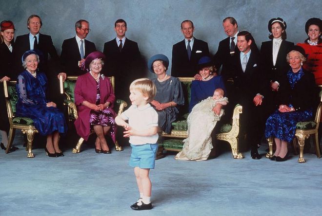 In late 1984, Prince William stole the show at his little brother's christening! Prince Charles and Prince Diana welcomed Prince Harry in September 1984.
Photo: Getty