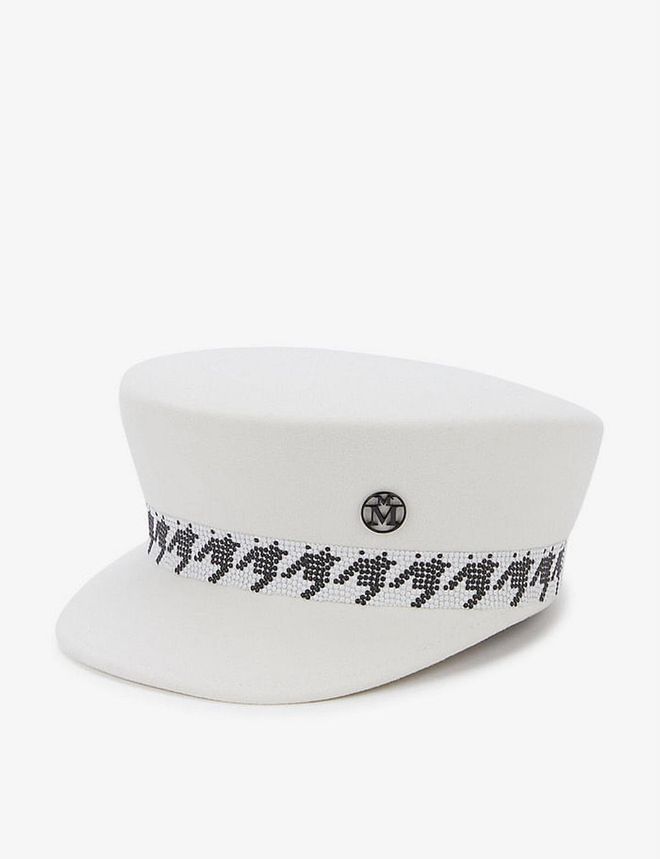 Abby Embellished Wool-Felt Baker Boy Hat, $930, Maison Michel at Selfridges 