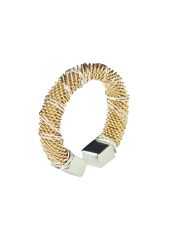Singapore Jewellery Designer Marilyn Tan's gold plated Bound Steel ring with silver wire 