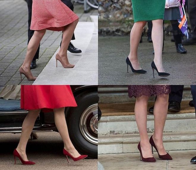 We think these might be her favorite shoes! The Duchess owns the Rupert Sanderson "Malory'' pumps in four colors: nude, black, plum and red. Photo: Getty 