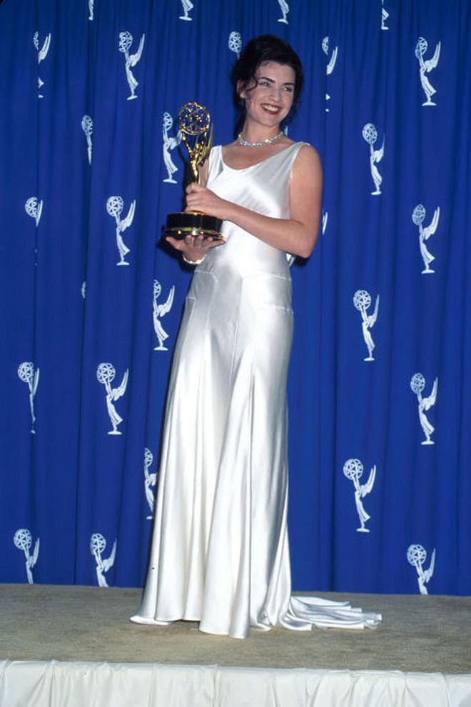 Margulies wore a classic white satin dress to accept her Emmy in 1995.
