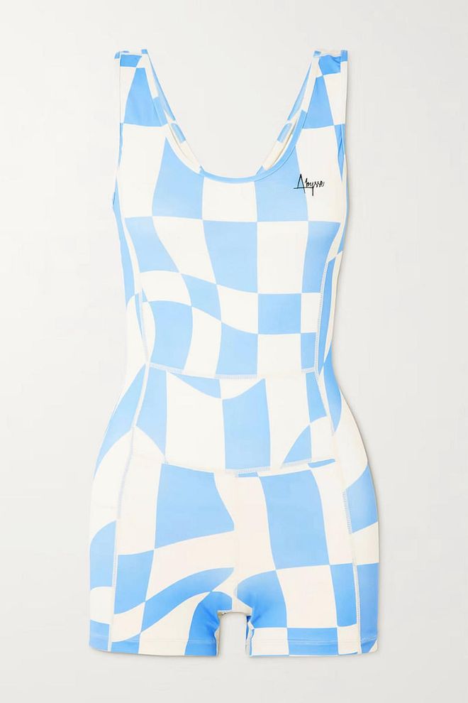 Kelea Checked Stretch-REPREVE Leotard, $128, Abysse at Net-a-Porter