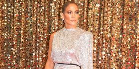Jennifer Lopez wears custom Michael Costello at the Marry Me Premiere