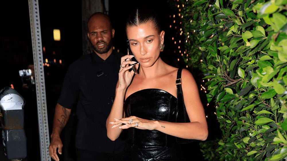 Hailey Bieber Wore a Classic Black Dress With a See-Through Twist