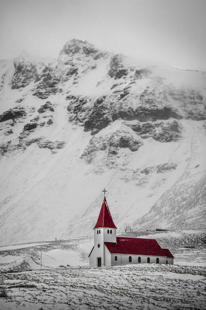 While there are plenty of pretty churches dotting Iceland's countryside, the one in the village of Vík looks like it was made for Instagram with its bright red roof and location at the foot of a massive mountain range. Photo: Getty