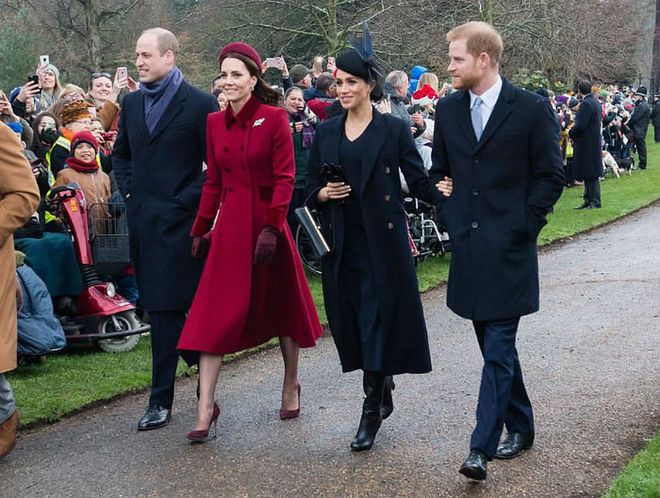 The Duke and Duchess of Cambridge and the Duke and Duchess of Sussex arrived at the church on the Sandringham estate.