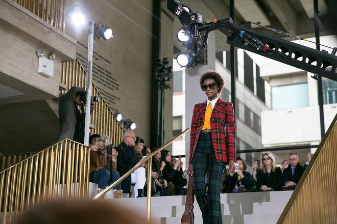 Definitely one of my favourite looks from the Michael Kors fall 2018 collection—the multi-coloured, check-on-check combination made multiple appearances throughout the show. Photo: Andrea Chong