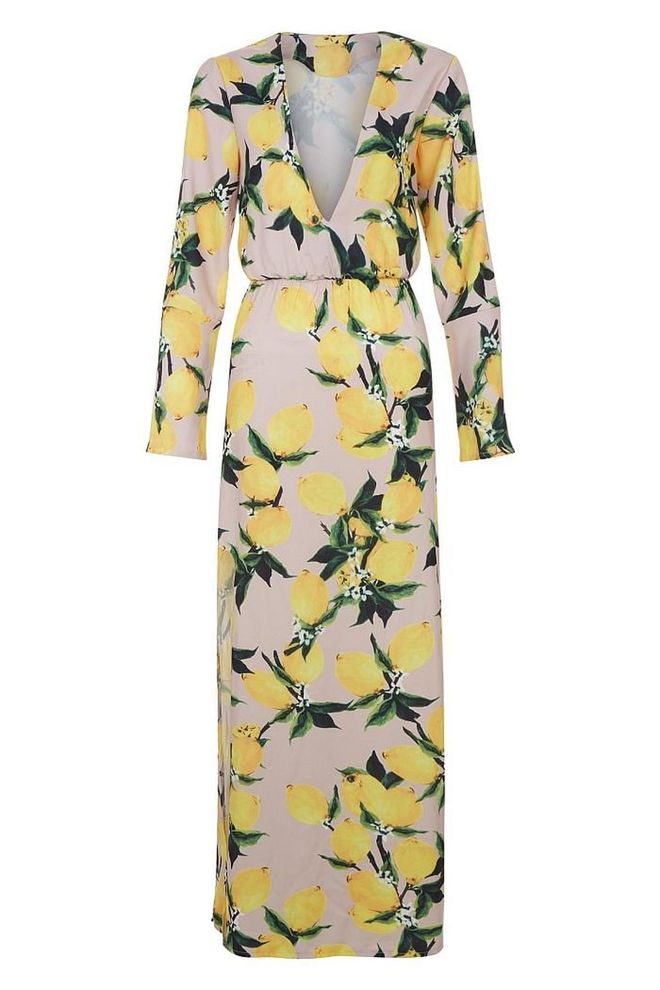 Team this lemon print dress with white trainers for a modern summer look. The double splits allow for extra movement.
