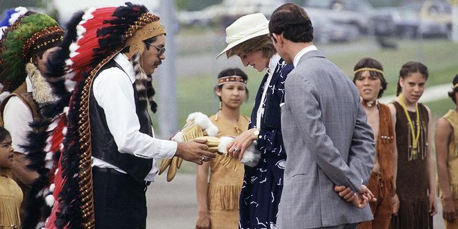 Receiving a gift of gloves from the Mic Mac Indians in Charlo, Canada. Photo: Getty