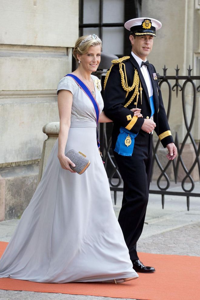 The Countess chose a gorgeous slate blue dress for the wedding of Swedish Prince Carl Philip and Sofia Hellqvist in Stockholm.
Photo: Getty