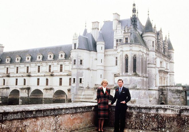Posing outside Chateau de Chambord with Prince Charles during an official trip to France. Photo: Getty