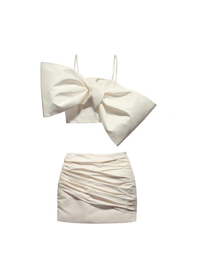 Recycled polyester bandeau, $94.95 and matching mini skirt, $84.95
