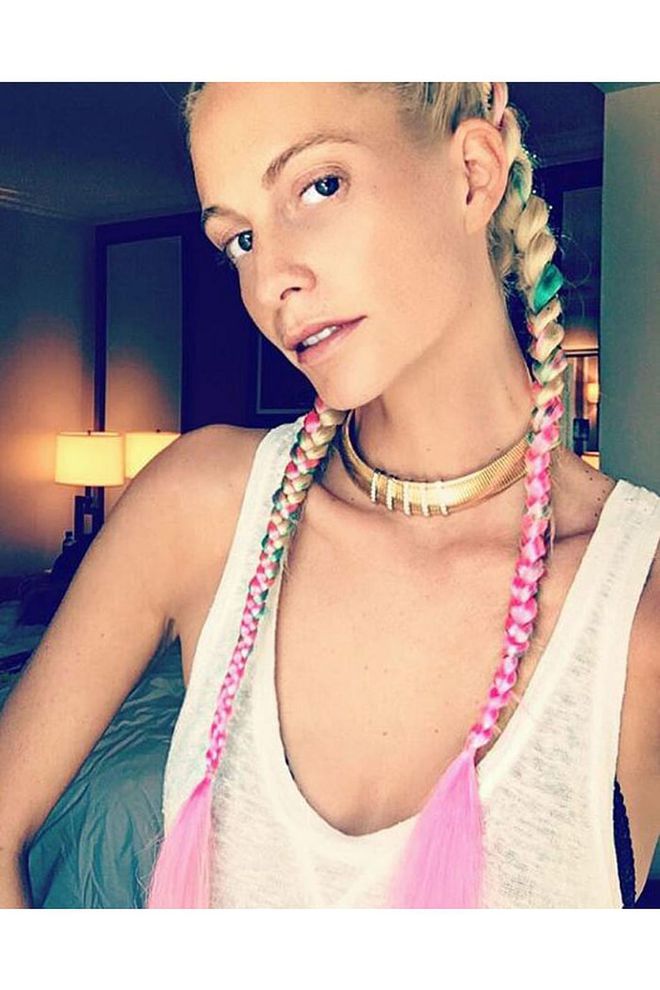 The Delevingne sisters had their tresses decked out with brightly colored extensions, courtesy of boho hair guru Laura Polko.
