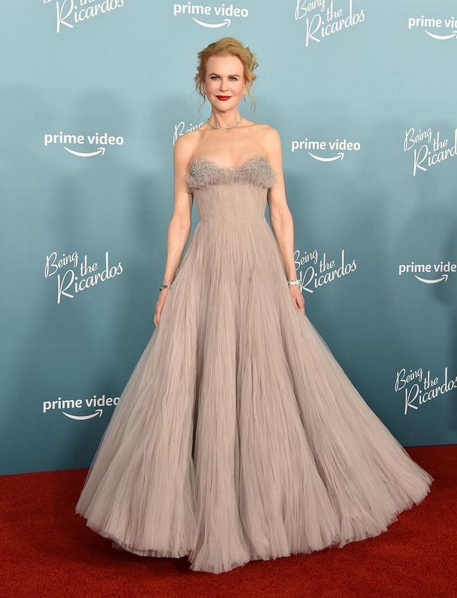 Nicole Kidman wearing an Armani Privé gown at the December 2021 premiere of Being the Ricardos, which streamed on Amazon Prime. (Photo: Axelle/Bauer-Griffin/Getty Images)