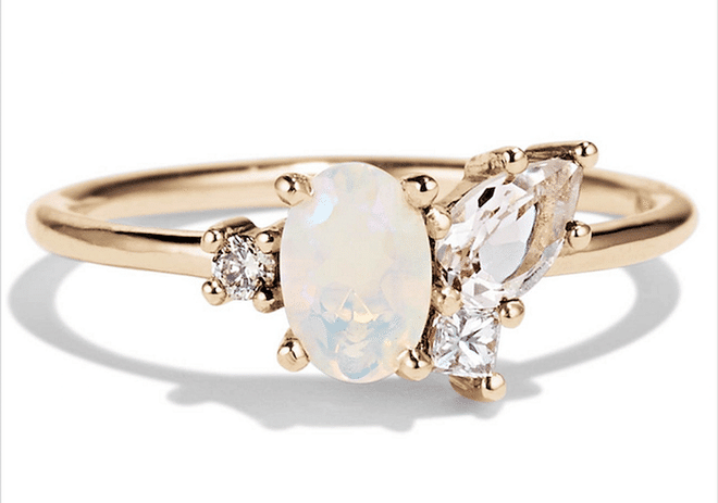 18kt ring with opal, diamonds, and morganite, $985, barrio-neal.com.