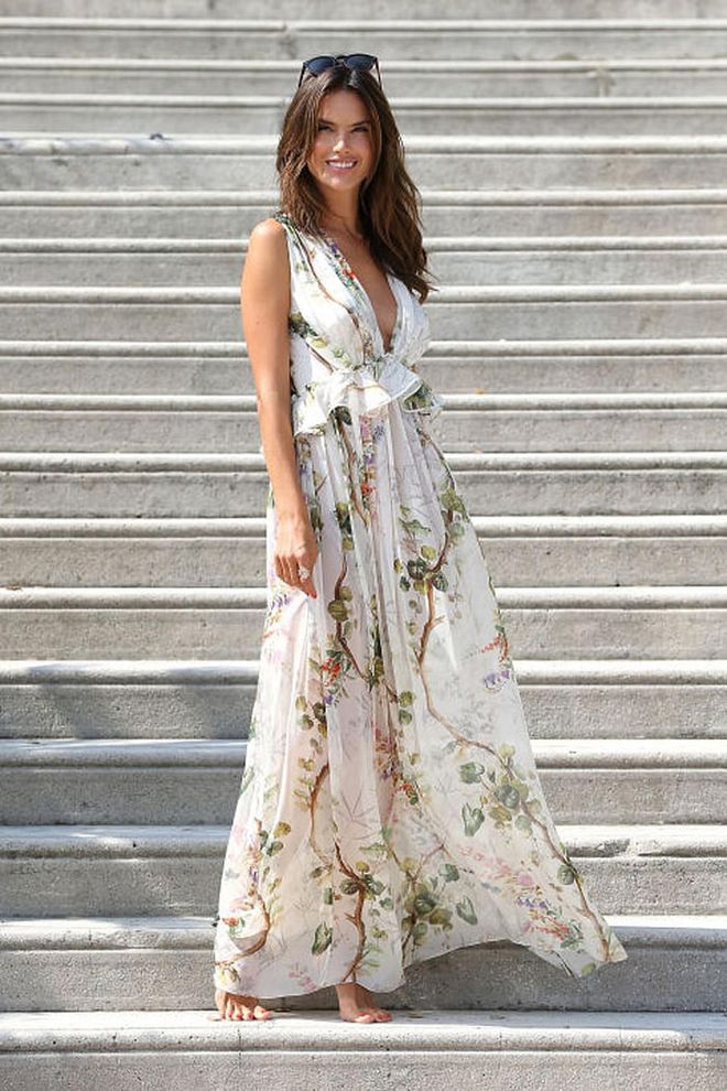 This piece should go from the beach to brunch and any airy occasion in between.
Pictured: Alessandra Ambrosio. Photo: Getty