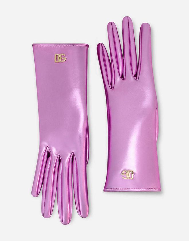 Foiled Nappa Leather Gloves With DG Logo, $730, Dolce & Gabbana