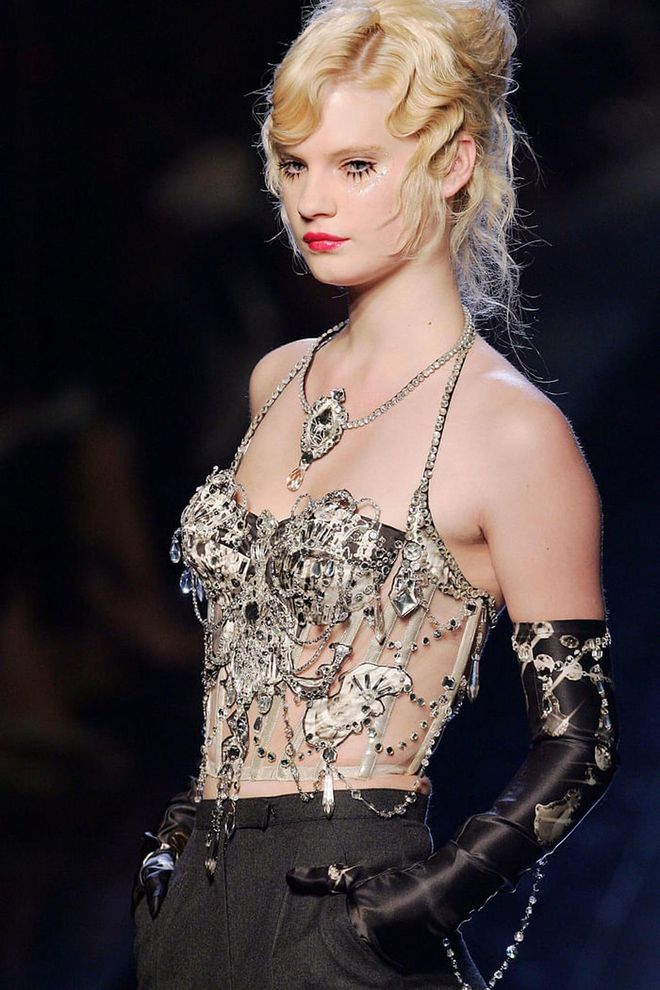 A bustier dripping in crystals, on the designer's Fall 2006 Haute Couture runway. Photo: Getty 