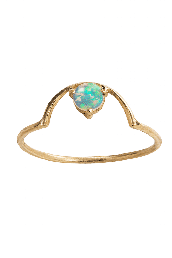 "Arc" opal ring with 14kt gold, $394, wwake.com.