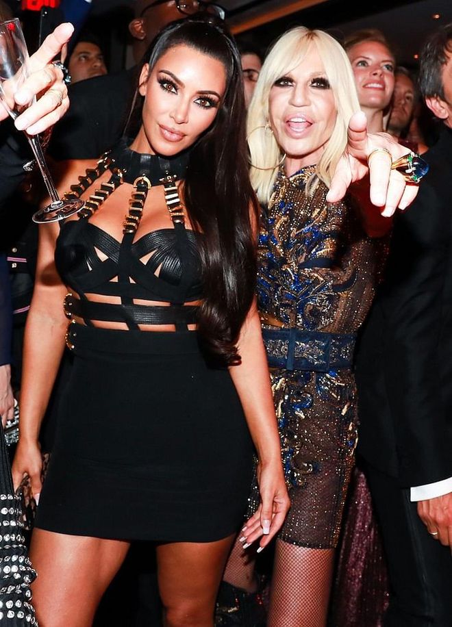 Kim Kardashian in Versace and Donatella Versace