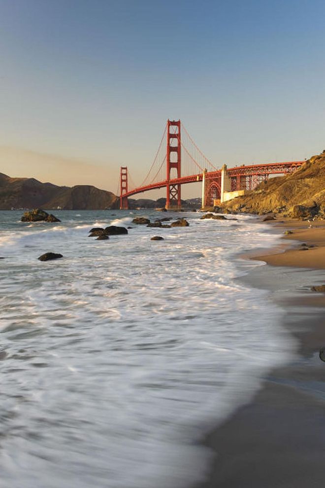 While San Francisco might not be the sunny beach town you would imagine to see on a list like this, Baker Beach is worth visiting for the spectacular views of the Golden Gate Bridge. Fair warning: the northernmost end of the beach is clothing optional.