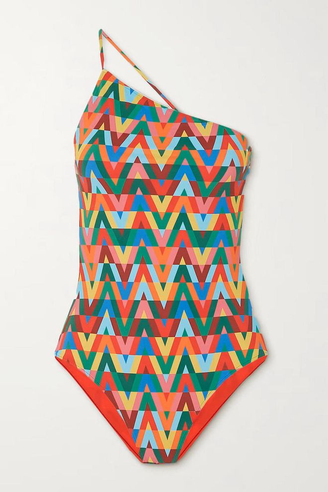 One-Shoulder Printed Swimsuit, $652, Valentino at Net-a-Porter
