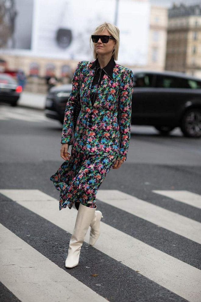 The floral print never goes out of style. Wear yours with neutrals and knee high boots.