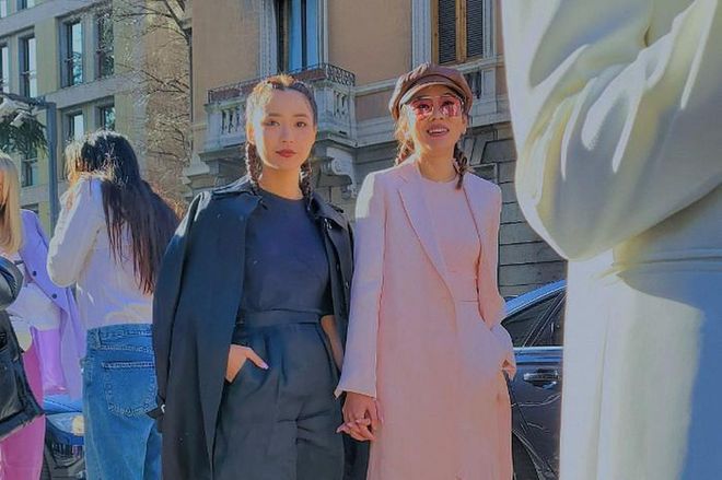 Influencers Venice Min and Nellie Lim spotted outside Max Mara's show.