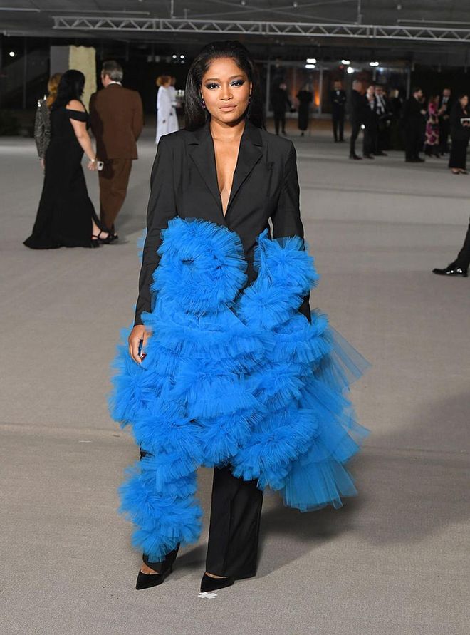 Palmer in a Act N°1 suit adorned with bright blue tulle at the Academy’s Museum Gala
