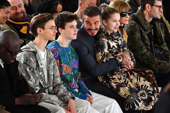 The Beckham family proudly sat front row with Anna Wintour at the Victoria Beckham show.

Photo: Gareth Cattermole /  BFC / Getty