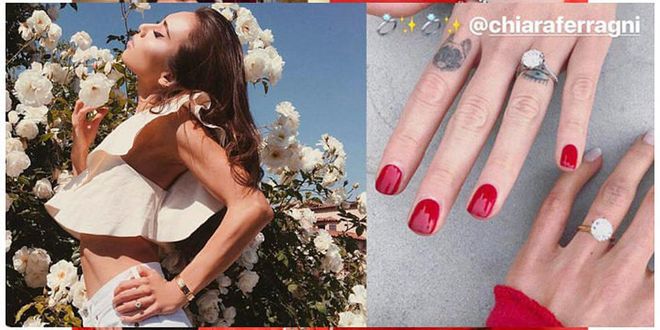 The fashion blogger shared a photo of her engagement ring, side by side with friend Chiara Ferragni's ring.