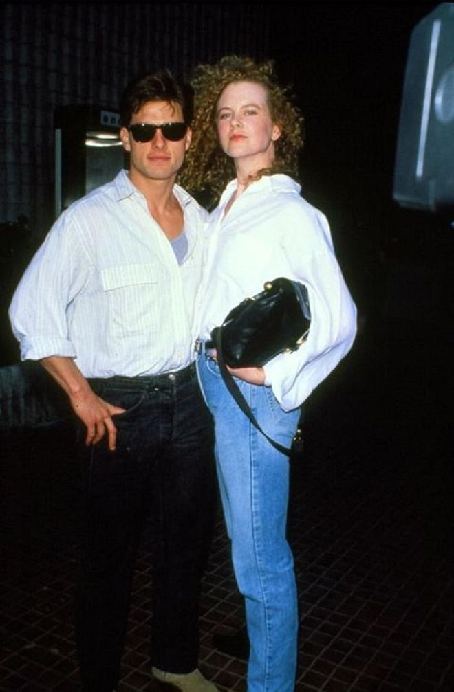 Caught by the paps in matching white blouses, circa 1995. Photo: Getty 