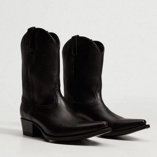 Leather Cowboy Ankle Boots, $599, Mango