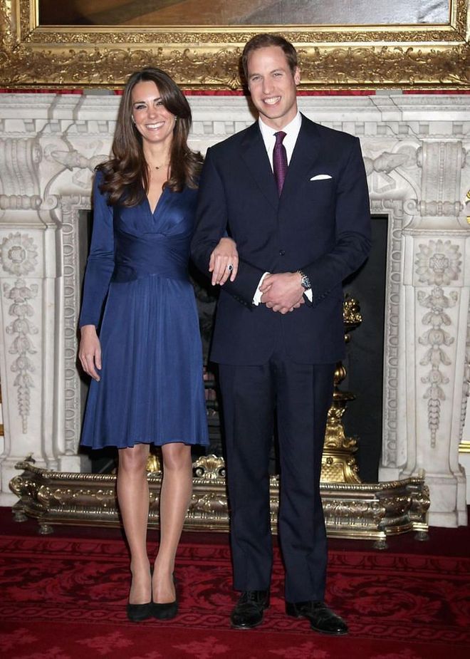After seven years of dating (and a brief split), Kate Middleton was finally able to shed the cruel “Waity Katie” moniker given to her by the British tabloids when she and Prince William announced their engagement at a St. James’s Palace photo call on November 16, 2010. Kate’s blue silk Issa wrap dress became an instant classic, spawning a sea of fast-fashion replicas. And her 12-carat sapphire-and-diamond ring, which previously belonged to Princess Diana, was presumably pinned to millions of Pinterest engagement boards around the world.

Photo: Chris Jackson / Getty