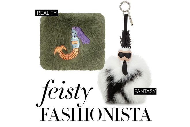 For my feisty fashionista who isn't limited by trends, I'd splurge on this fun, furry number from Fendi that is just oh-so-chic (plus it has Kaiser Karl on it and that's a huge plus in my book)! But to be more practical, I'd probably get a whimsical mermaid clutch from Shrimps that adds a special touch to any outfit.