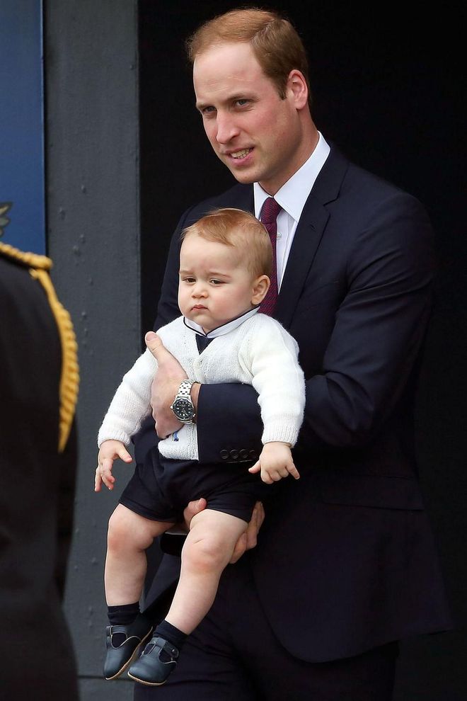 The Duke of Cambridge holds a then 9-month-old Prince George while departing the airport on a royal visit to New Zealand in April.

Photo: Getty