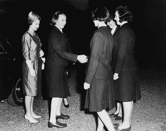 On September 20, 1963, Queen Elizabeth II (far left) took Princess Anne to boarding school Benenden College, to meet teachers and new classmates.

Photo: Getty 