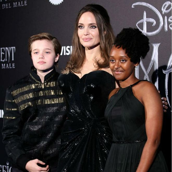Angelina Jolie, Zahara Jolie-Pitt and Shiloh Jolie-Pitt at the Rome premiere of Disney's Maleficent: Mistress of Evil