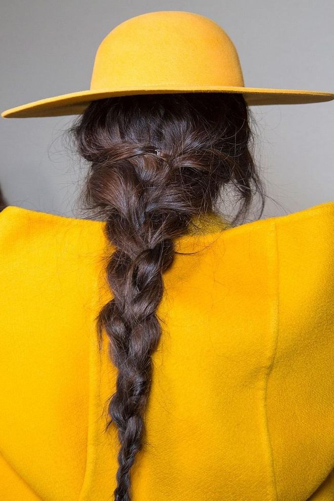 A new take on hat hair, as seen at Alberta Ferretti's fall show.