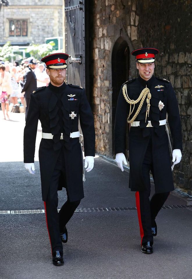 Prince Harry walks with his best man, Prince William Duke of Cambridge