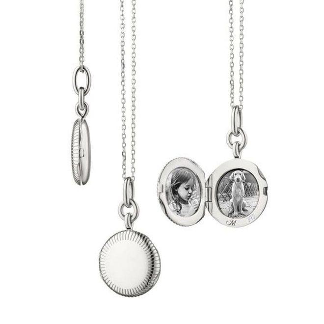 Monica Rich Kosann Slim "Nan" Sterling Silver Locket Necklace with Engraved Accents