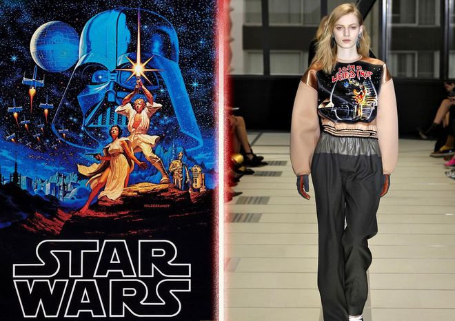Balenciaga fall 2012's otherworldly sci-fi emblazoned sweatshirt (right) that is reminiscent of a vintage Star Wars poster