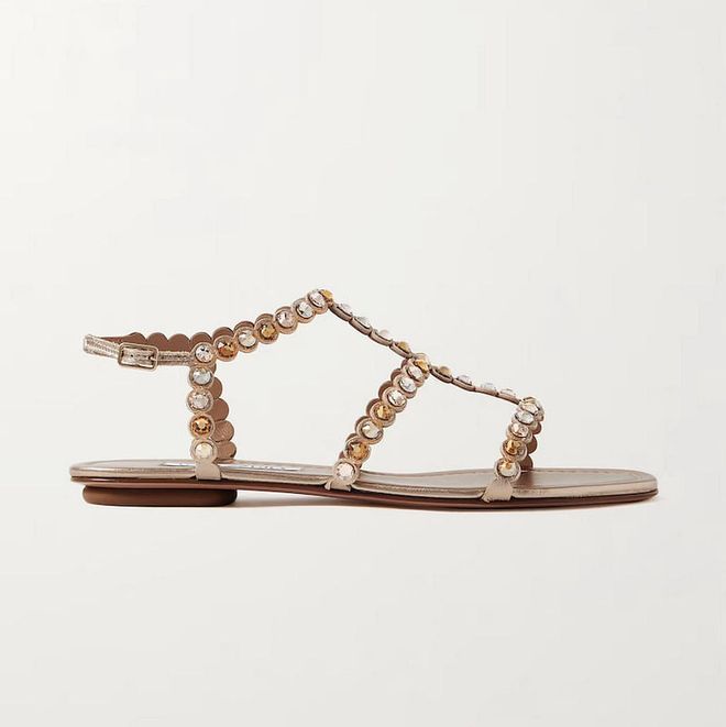 Tequila Crystal-Embellished Metallic Leather Sandals, $983, Aquazzura at Net-a-Porter