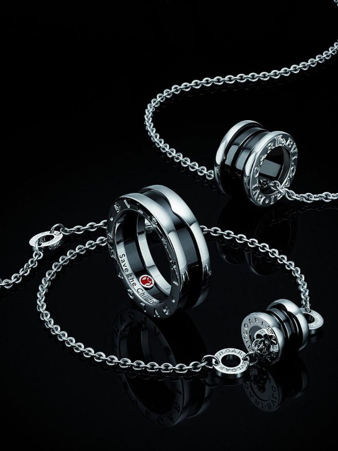 Save the Children pendant, ring and bracelet in silver and ceramic, Bulgari