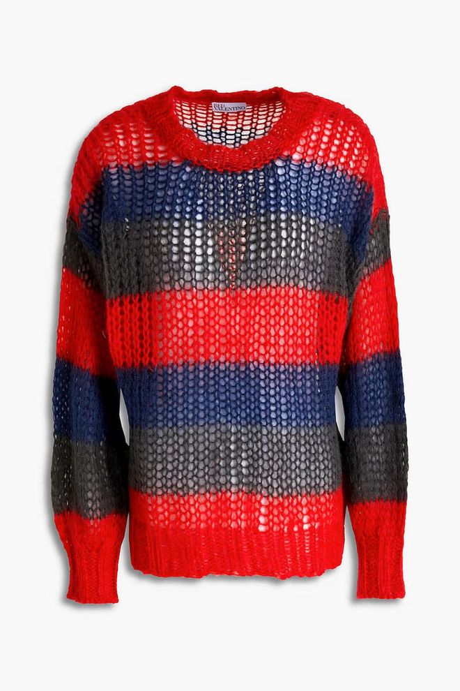 Striped Open-Knit Mohair-Blend Sweater, $354, REDVALENTINO at The Outnet